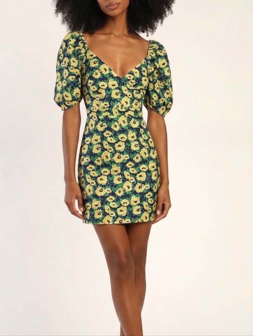 Lulus Floral Puff Sleeve Mini Dress Women's Size XL Romantic Cottagecore